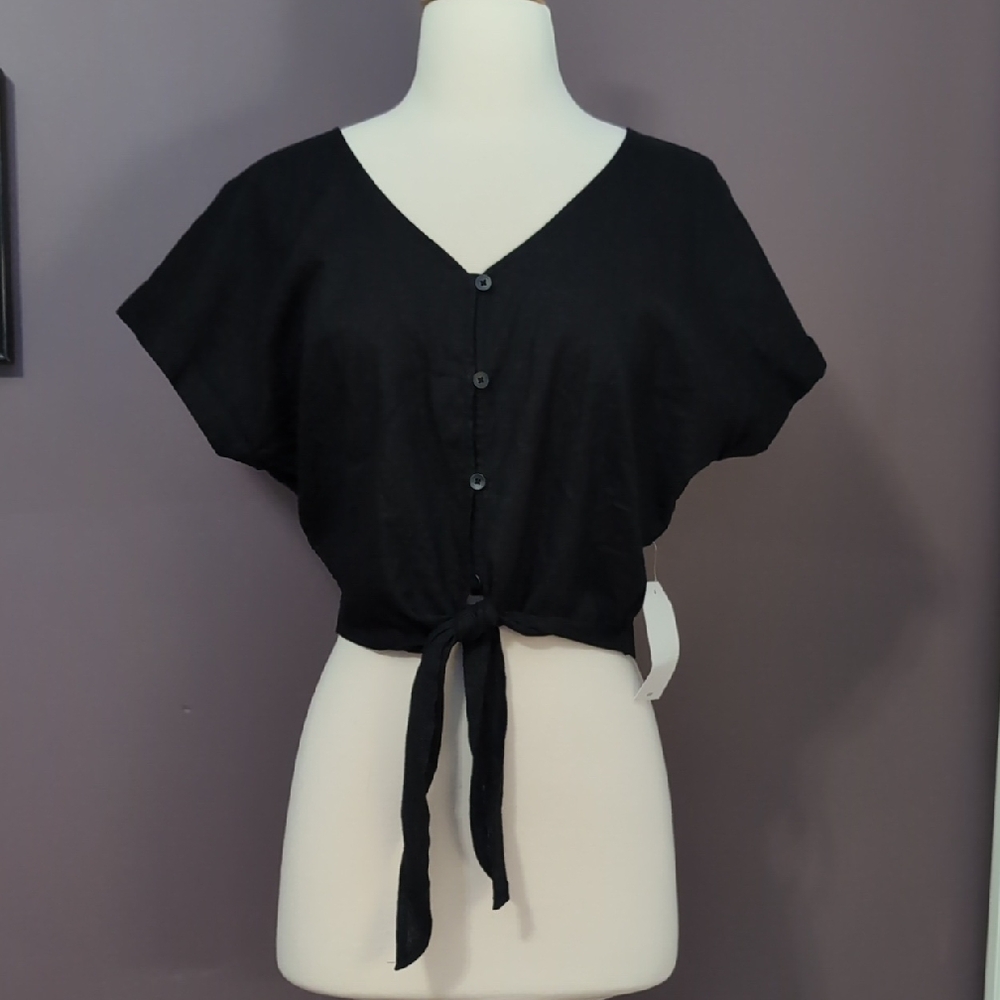 Universal Standard NWT Size 2-4 Black Tropez Linen Tie Crop Top